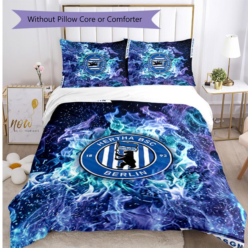 Hertha BSC FC Set Biancheria da Letto Stampato 3 Pezzi Traspirante Copripiumino con Federe Biancheria da Letto Decorativa per Camera da Letto Casa