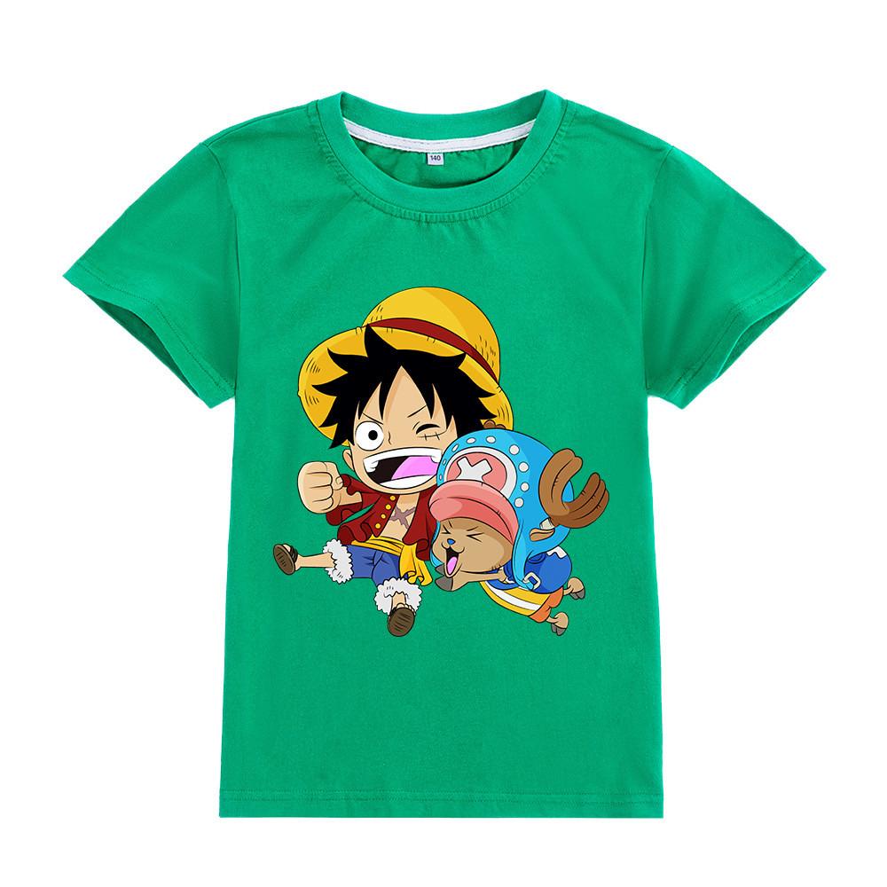 A904 Kids Boys Girls One Piece Luffy Print Short Sleeves T-shirt Top