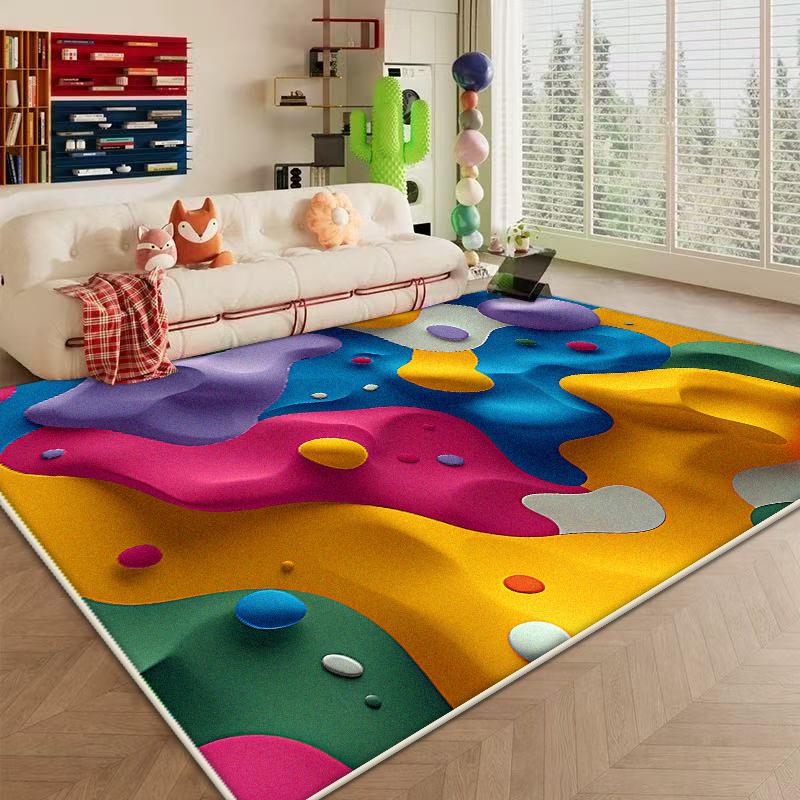 Modern Colored Non-slip Carpet Abstract Decoration Large Area Living Room Rugs Washable Bedroom Bedside Fluffy Plush Mat Lounge
