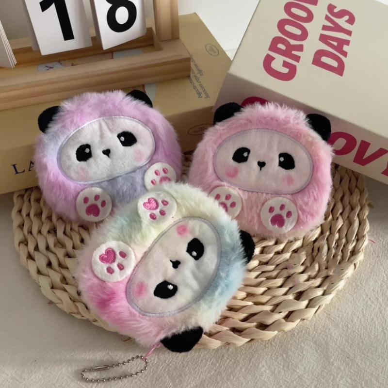 Cartoon Colored Panda Plush Coin Purse Keychain Cute Miscellaneous Storage Bag Kawaii Small Bag Pendant Decoration Accessories