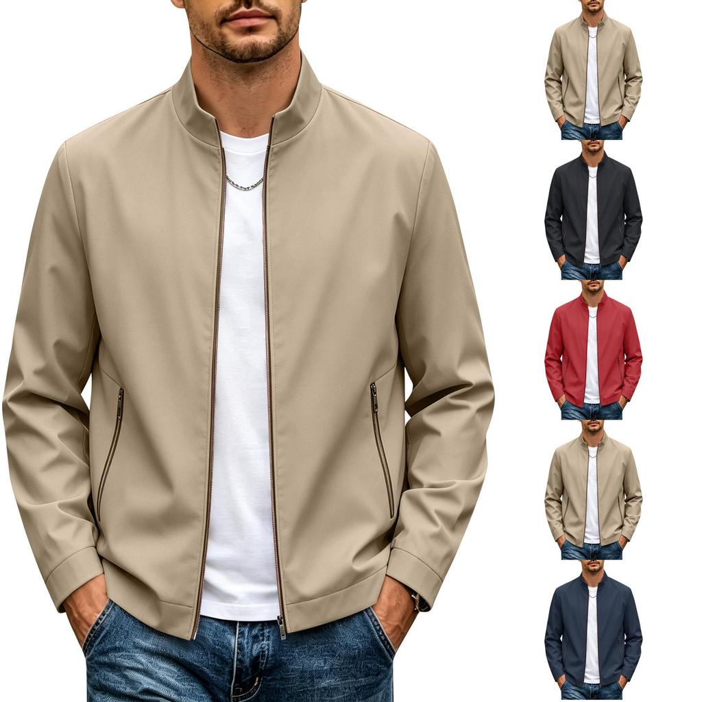 Men's Reversible Stand Collar Jacket Lightweight Windproof Breathable Business Casual Outerwear for Spring Fall