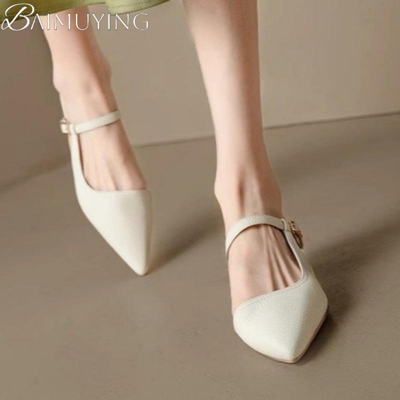 Fashion Women Slippers Pointed Toe Heeled Sandals Loafers Shoes Woman Mules Summer 2025 Trend Soft Leather Elegant Dress Mujer Slides