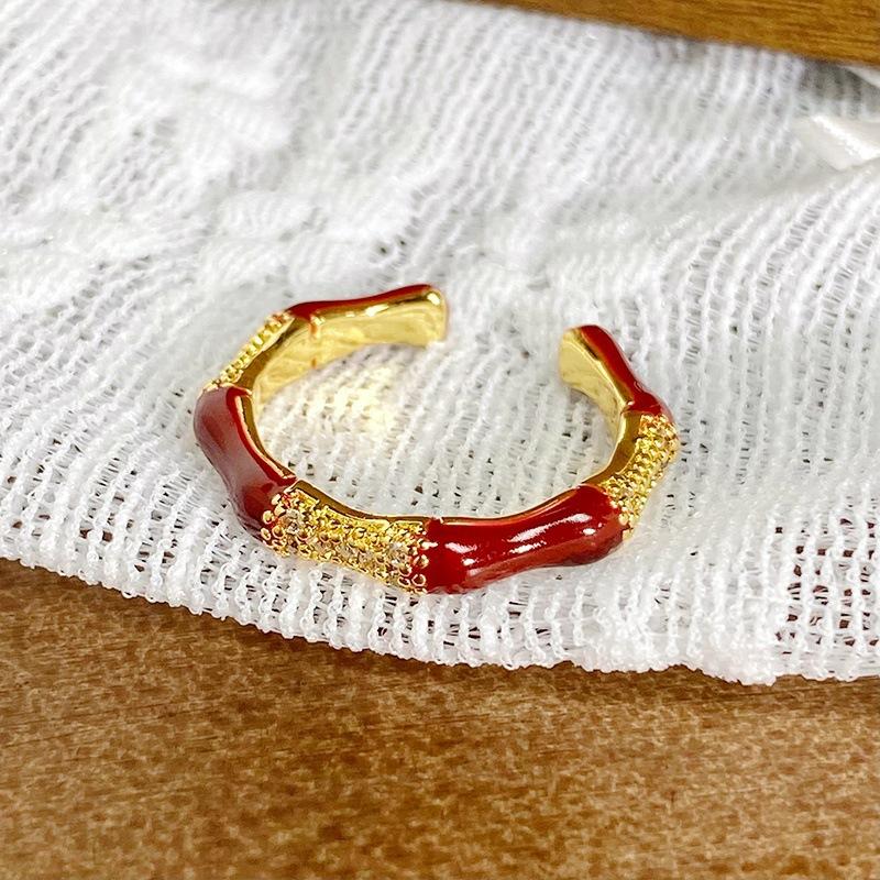 Medieval Vintage Enamel Light Luxury Full Of Diamonds Zircon High-End Sense Opening Ring Niche Ring Woman