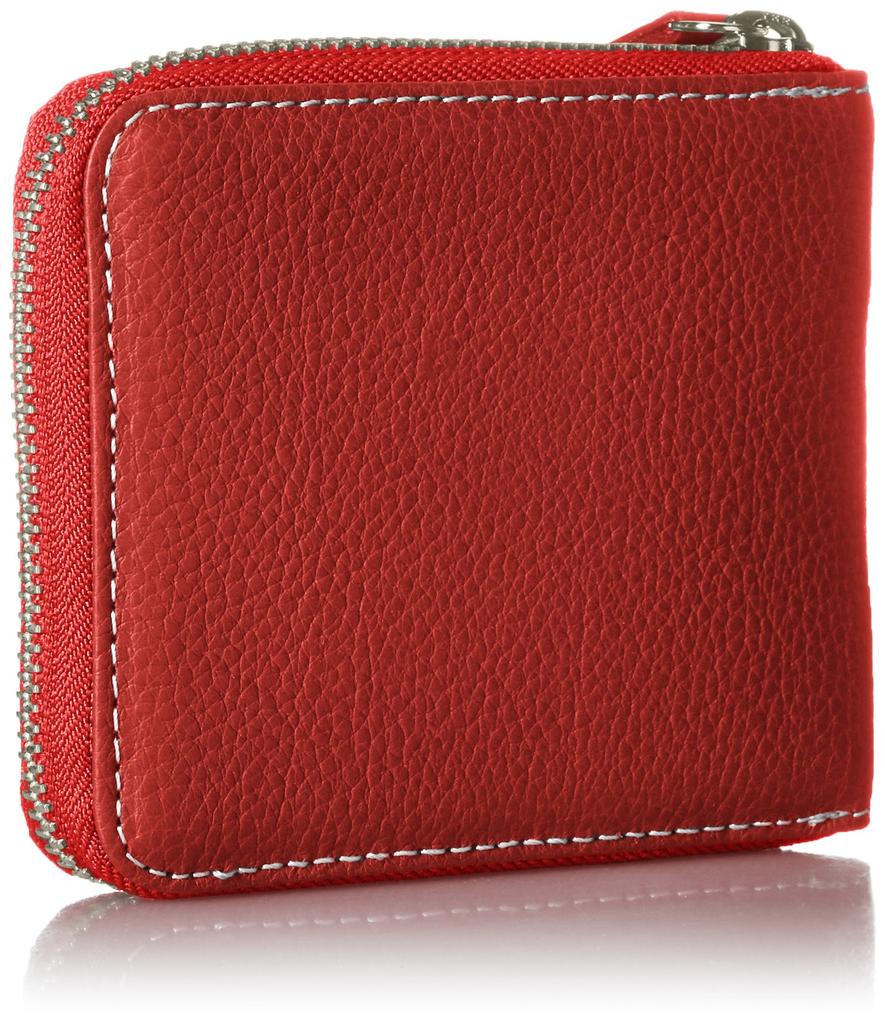 [Kitamura] Bifold Wallet Round Zipper Type YH0083 Stitch 70912 Red/Ivory [Red]