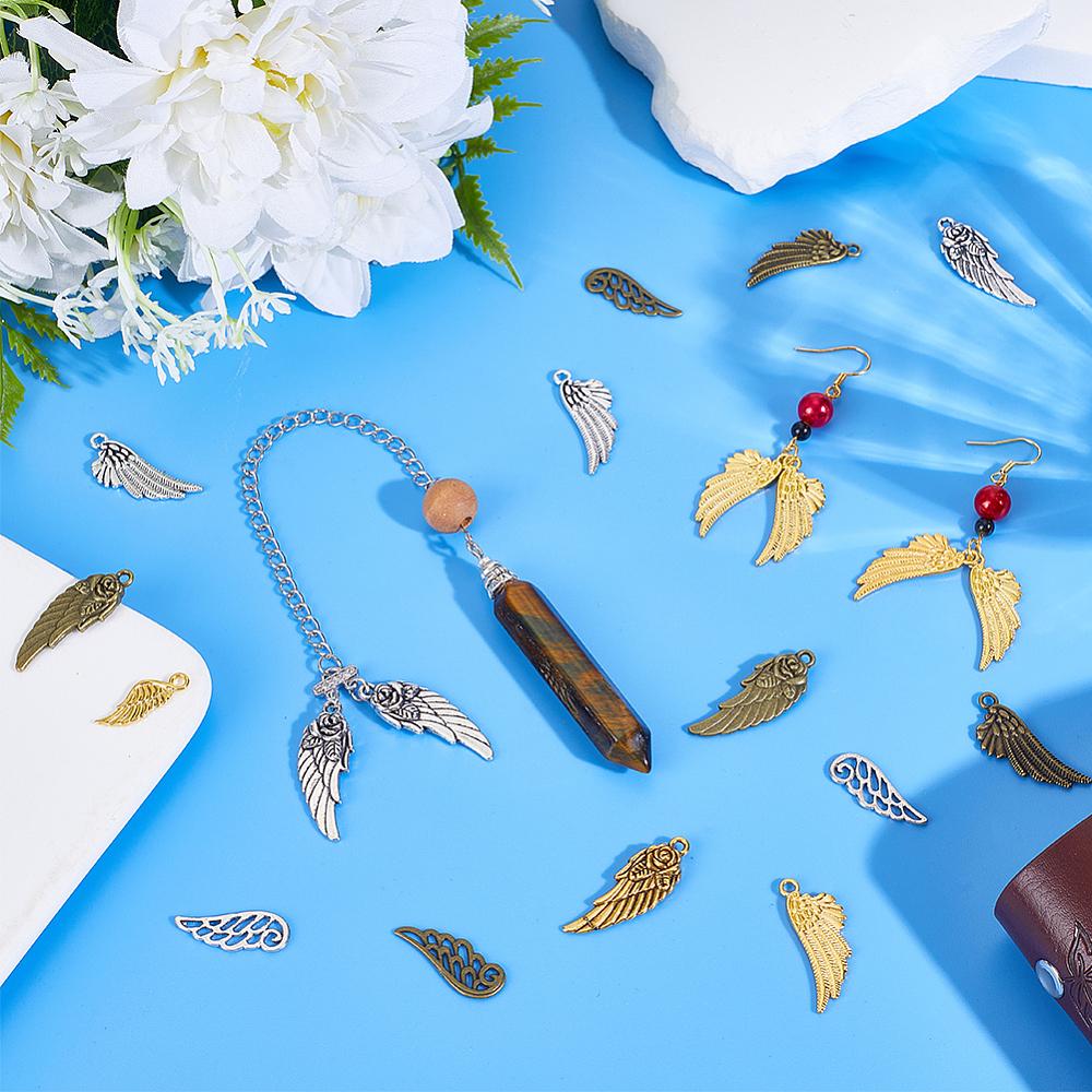 108Pcs 18 Styles Tibetan Style Alloy Pendants Lead Free and Cadmium Free Wing Mixed Color 18~31x5~11.5x1~4.5mm Hole: 1.5~2mm 6pcs/style