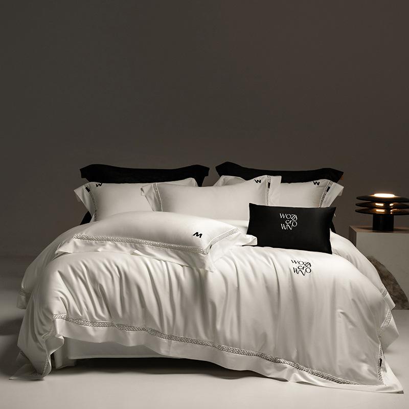 Four-piece Set of Pure Cotton Bedding, Simple Embroidered Quilt Cover, Bed Sheet Pillowcase Set