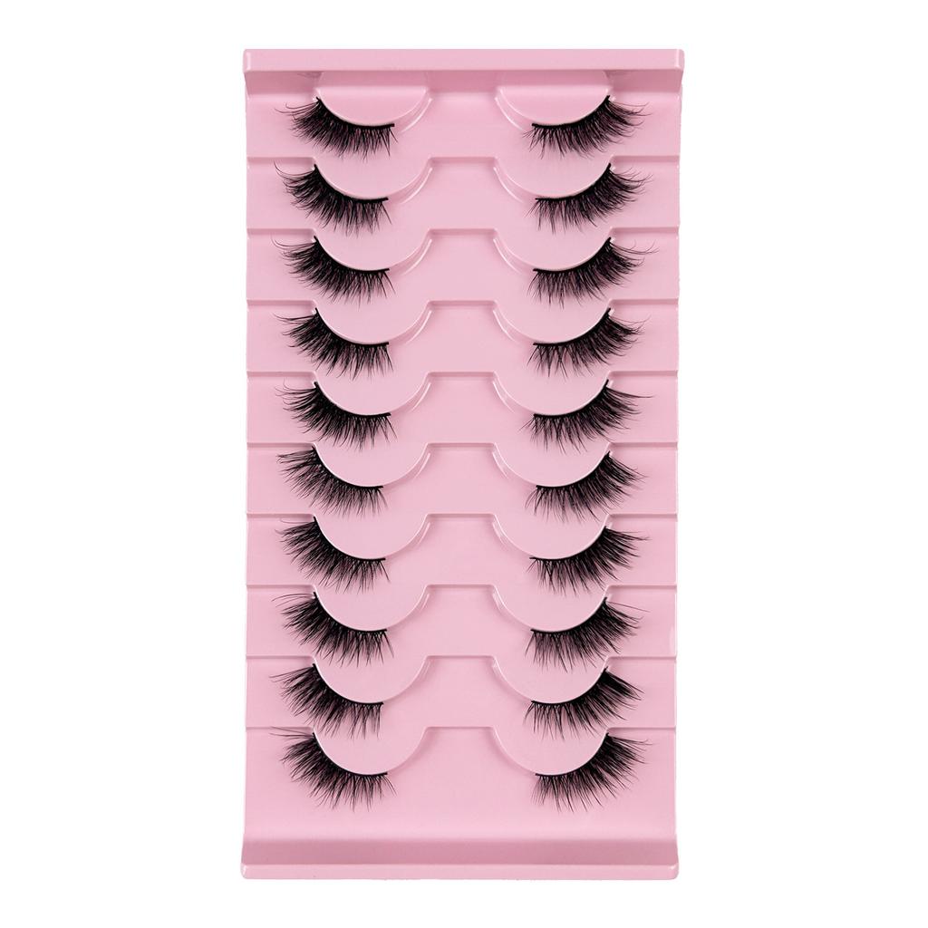 Charming and Sophisticated Fox-style Oblique Flying False Eyelashes, Half Eyelashes, Thick and Curly, Pack of Ten for Makeup