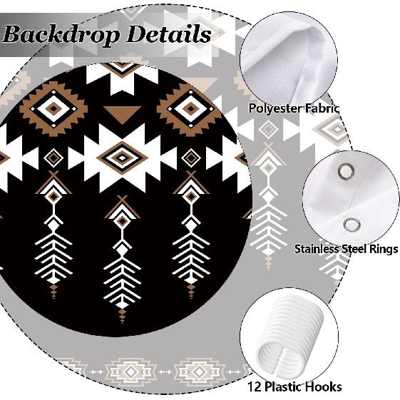 Black Western Aztec Shower Curtain, Vintage Abstract Geometric Cowboy Shower Curta Set, Boho Southwestern Tribal Native Neutral Fabric Shower Curta