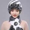 New Rex Rabbit Hair Hat Women's Winter Outdoor Scarf Set Warm Ear Protection Middle-aged and Elderly Fur Fashion