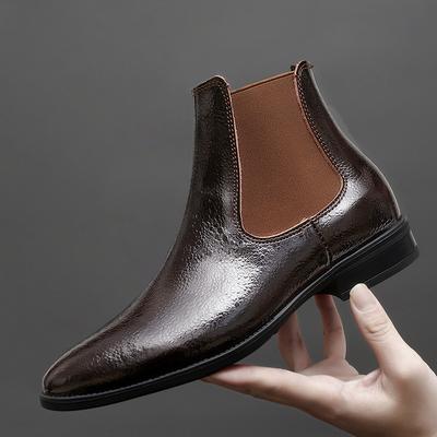 New Brown Chelsea Boots for Men Black Business Handmade Men's Short Boots Round Toe Slip-On Ankle Boots Free Shipping