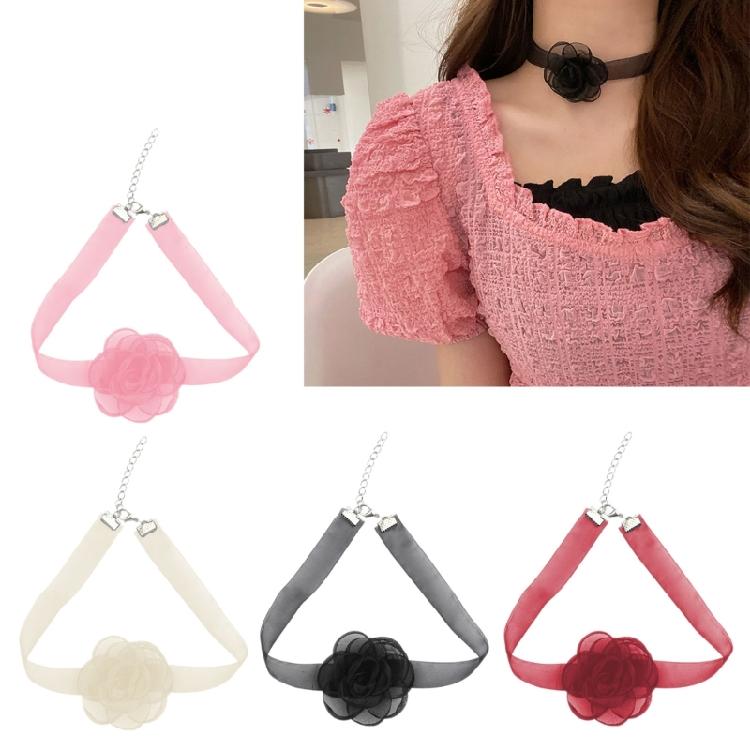 Soft Flower Tie Cravat Necklace Wedding Jewelry Gift for Women Teens Girls