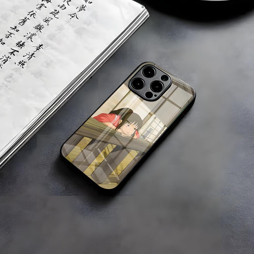 S-Spirited CARTOON A-Away Phone Case For IPhone 17 Air 16 E Pro Max 15 14 13 Mini 12 Pro 11 Max Plus Black Glass Cover