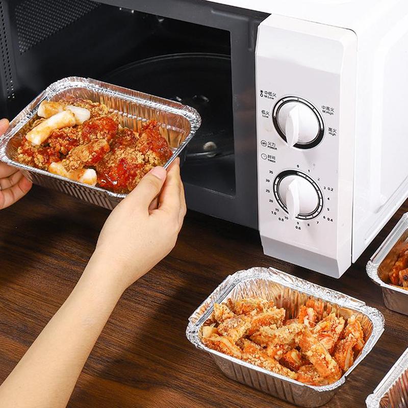 10Pcs Rectangle Aluminum Foil Trays Non-Stick Baking Pans Food Grade Bbq Bowl For Air Fryer Oven Baking Cooking Kitchen Tool