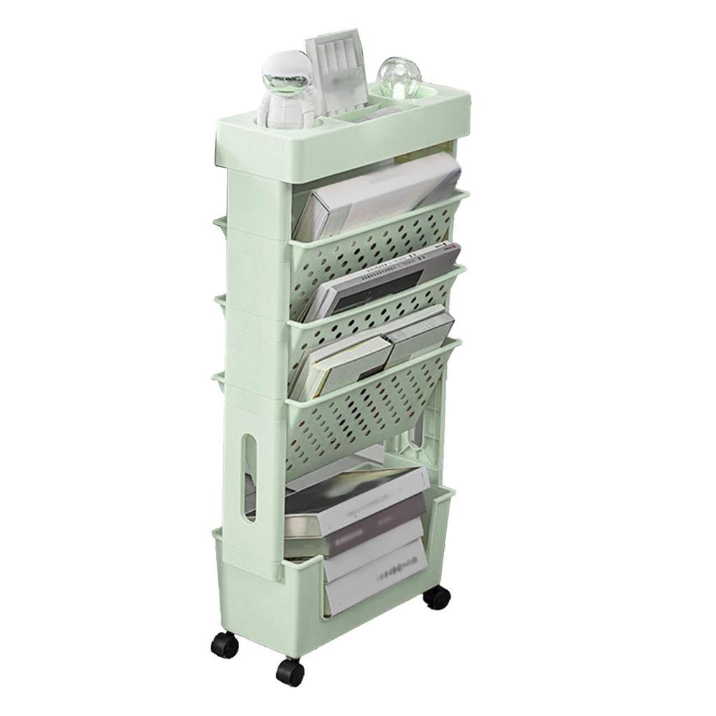 Movable Bookshelf Multipurpose Large Capacity Multilayer 4  Wheels Deskside Bookshelf for O
