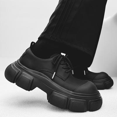 Μαύρα Casual Δερμάτινα Παπούτσια Φόρμας με Χοντρή Σόλα Άνδρας Ύψος Πλατφόρμας Ιαπωνικό Harajuku Κορεάτικο Streetwear Μόδα Παπούτσια Άνδρας