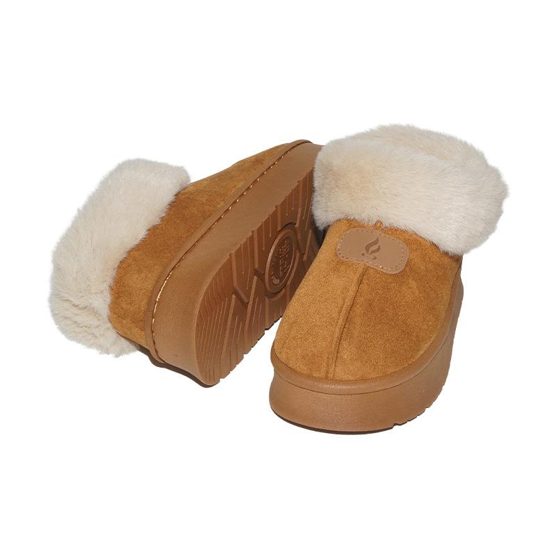 Women's Warm Home Cotton Shoes with Velvet In Autumn and Winter, Thick Soles and Anti Slip Fur, Wearing Cotton Slippers Outside The Mouth