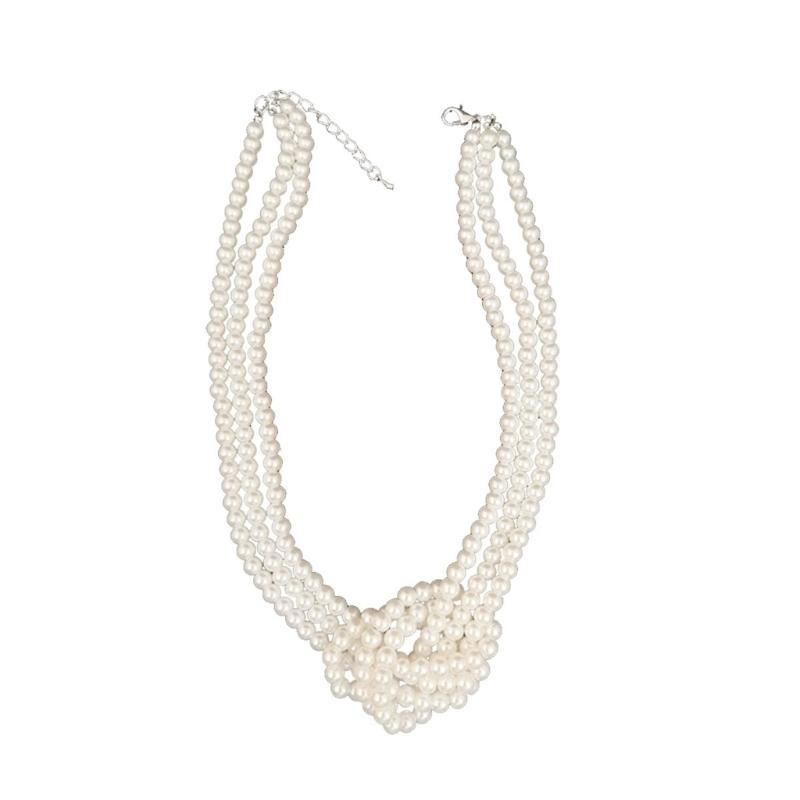 

Stylish Color Block Imitation Pearls Beaded Necklace Multilevel Bead Neckchain Adjustable Length Clavicle Chain Jewelry білий