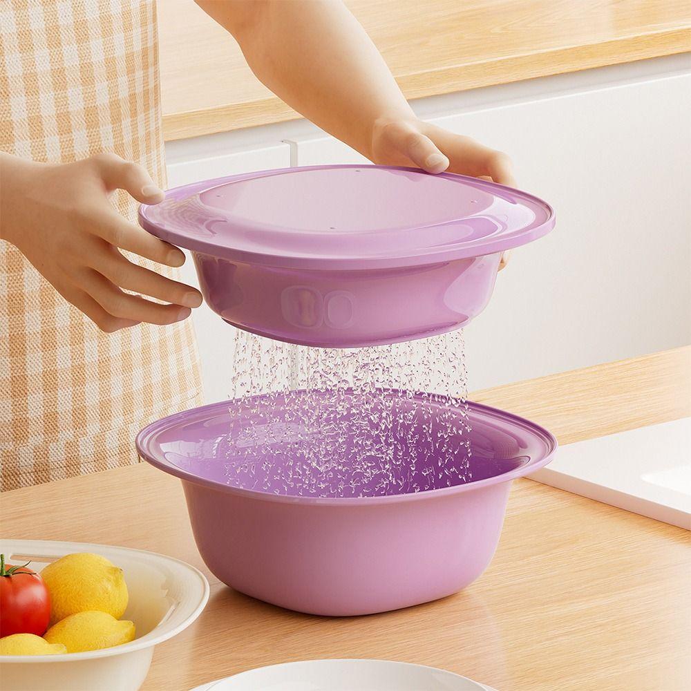3-IN-1 Colander with Mixing Bowls Set Multi-functional Household Food Strainer with Lids Plastic Drain Basket Kitchen Essentials