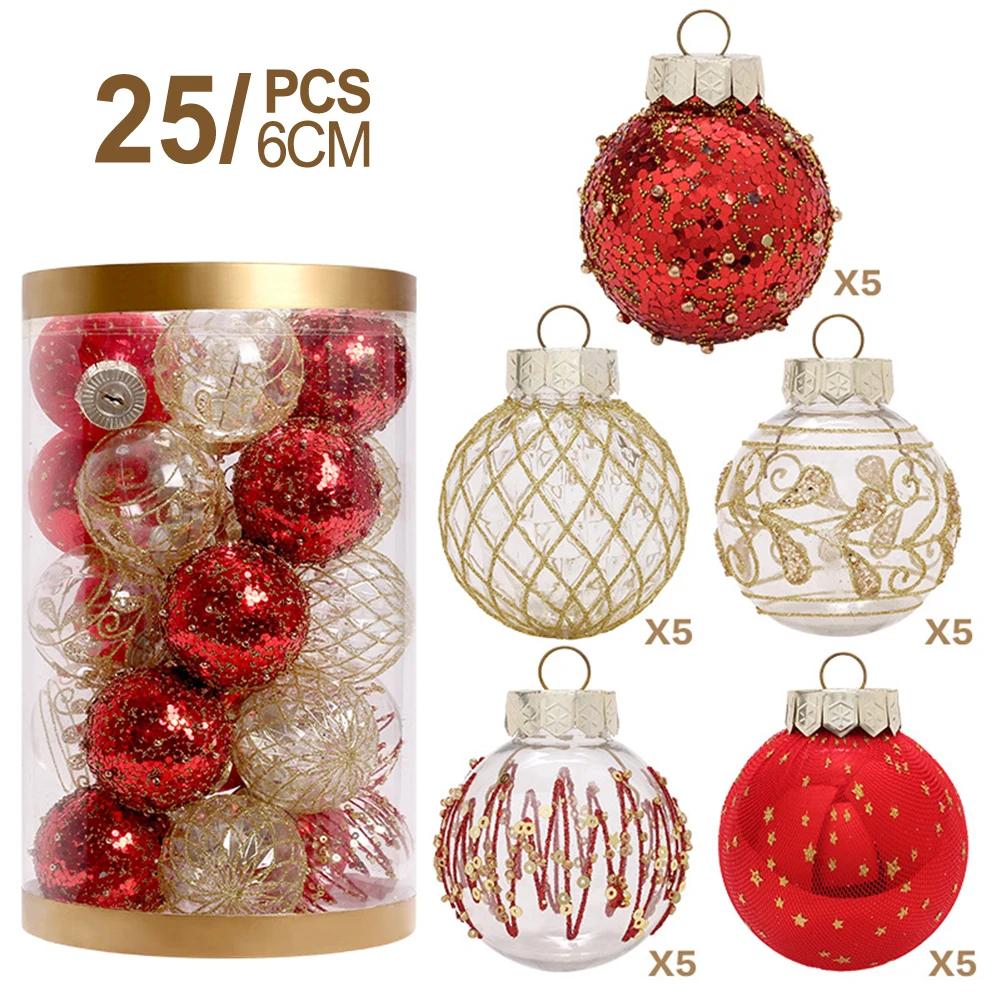 25 PCS Christmas Glitter Ball Ornaments Xmas Tree Pendant Decorations For Holiday Wedding Festival Decor 9 Colors 26.8x16x18cm