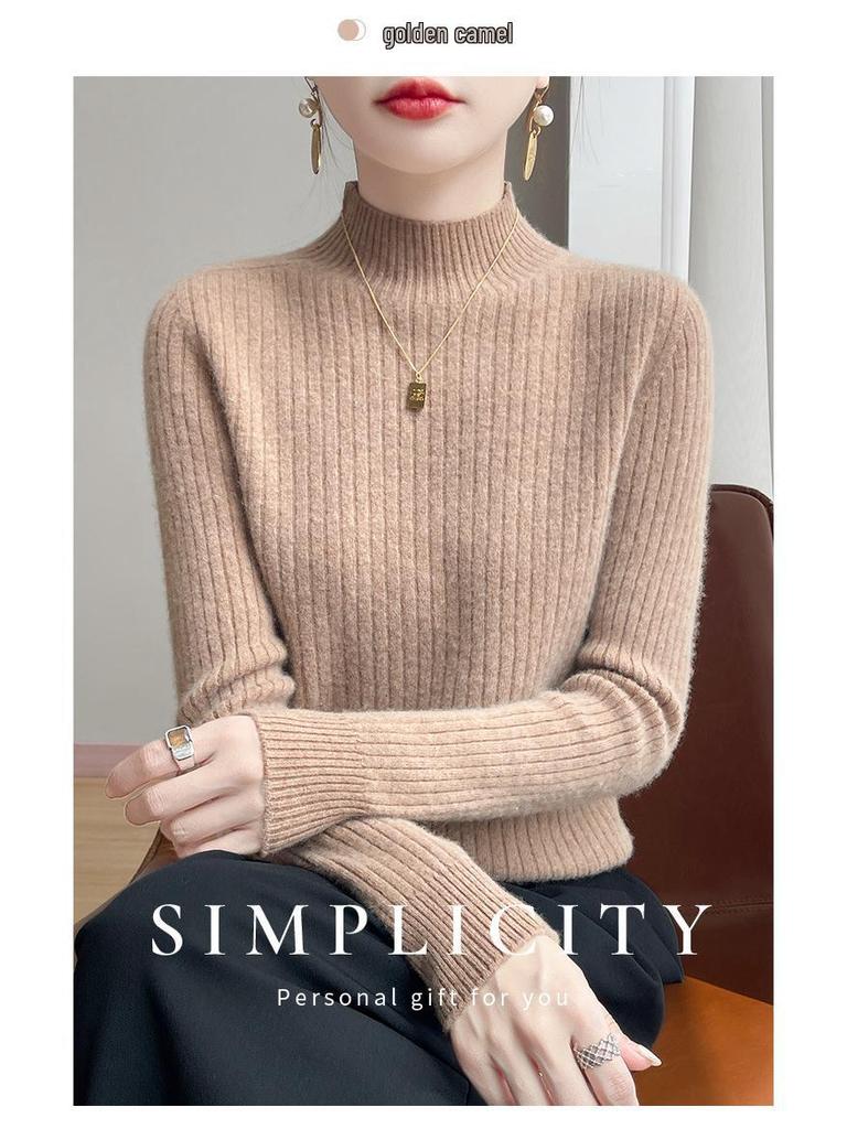 Damen Slim Fit Halbhoher Kragen Rippstrickpullover - Dick gestrickt Einfarbig für Herbst & Winter