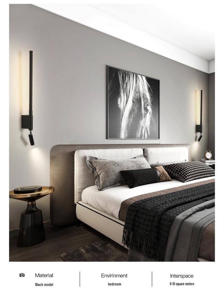 Nordic Minimalist Long Strip Bedside Wall Lamp with Eye-Protecting Reading Light and Switch for Hallways, Entrances, and Hotel Rooms