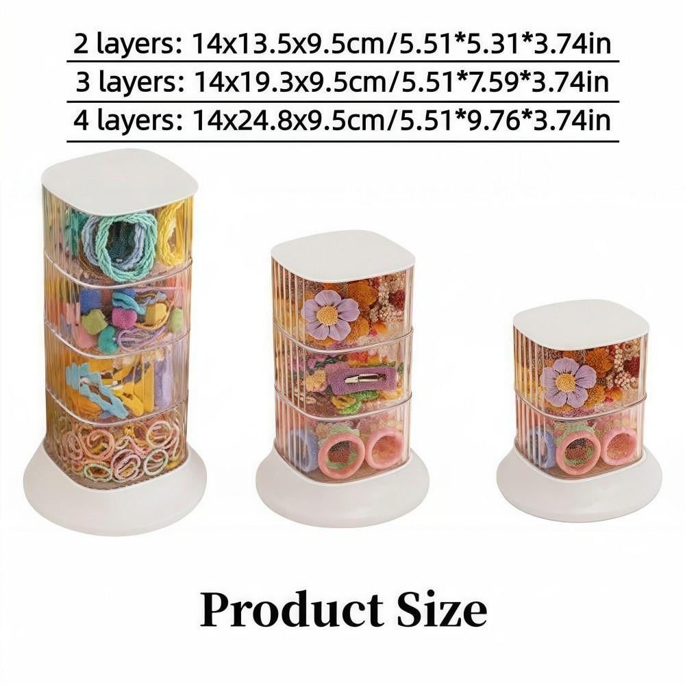 4-Layer Hair Accessory Organizer Transparent Dust-proof Powder Puff Box Rotating Cosmetic Storage Rack Girls' Jewelry Storage