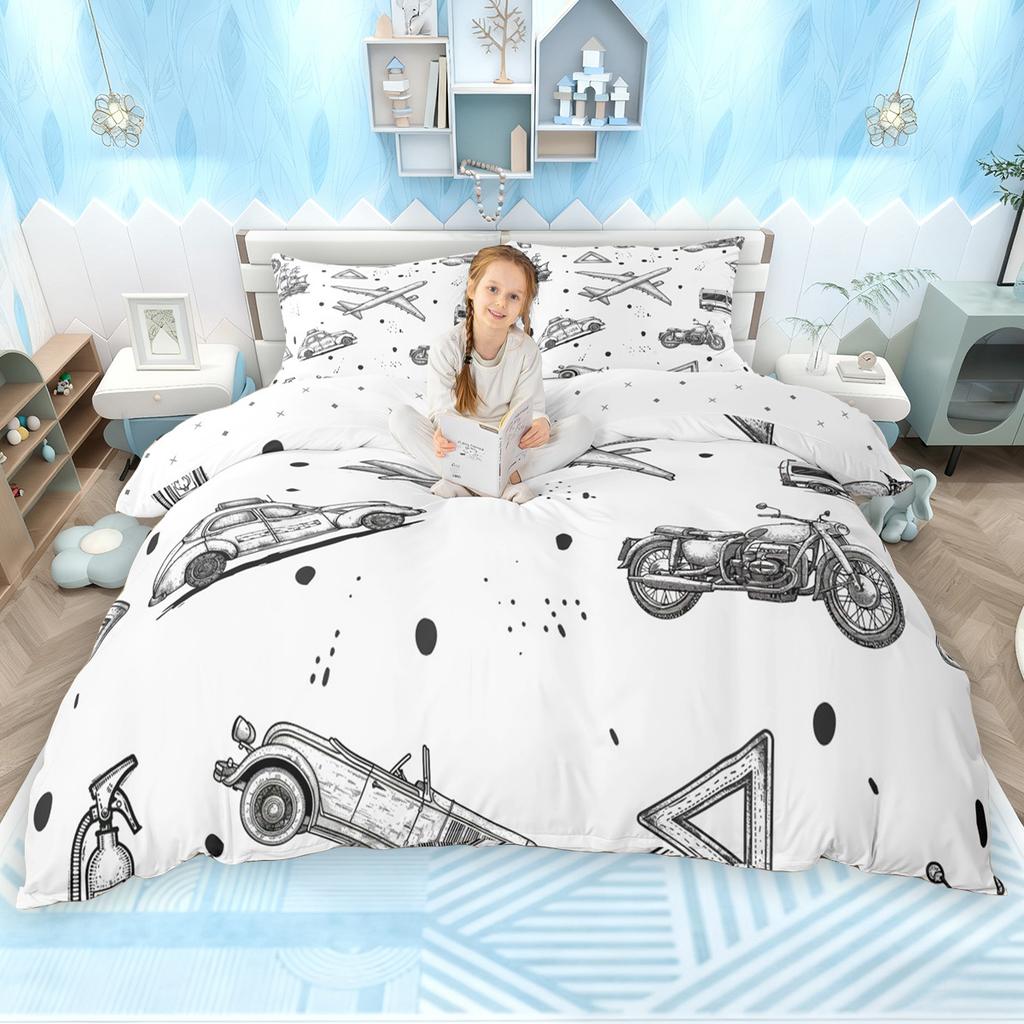 Homewish Boys Aircraft Duvet Cover Set Airplane Bedding Set Air Transportation Comforter Cover Set