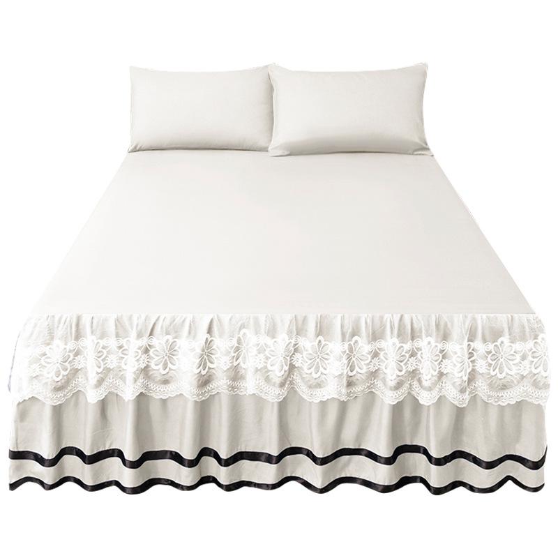 Brushed Double-Layer Solid Color Elastic Lace Ruffle Bed Skirt Full-Size Mattress Cover