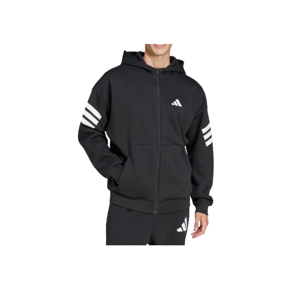 Adidas Logo Hooded Zip-Up Long Sleeve Jacket Men Jacket Black JD4827