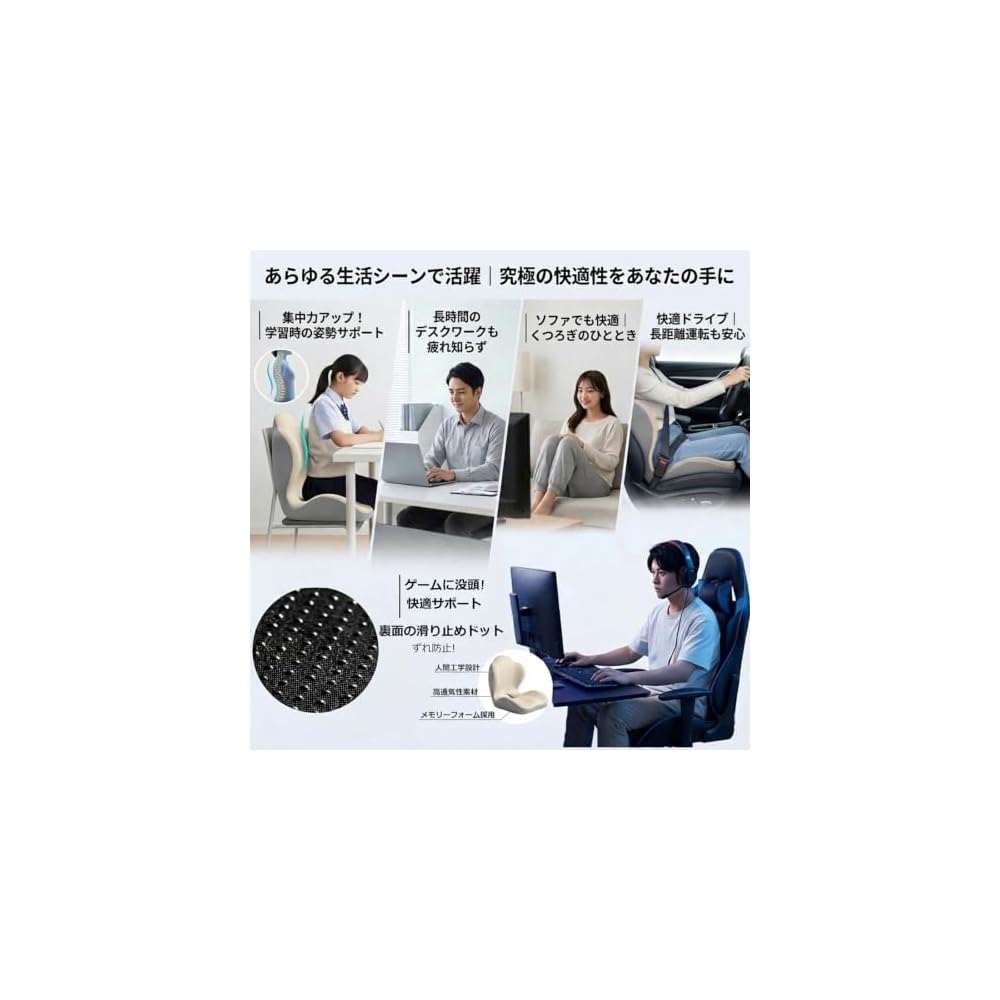 AwaRisu [Integrated] Chair Cushion for Back Pain Relief & Lumbar Support, Memory Foam, Breathable