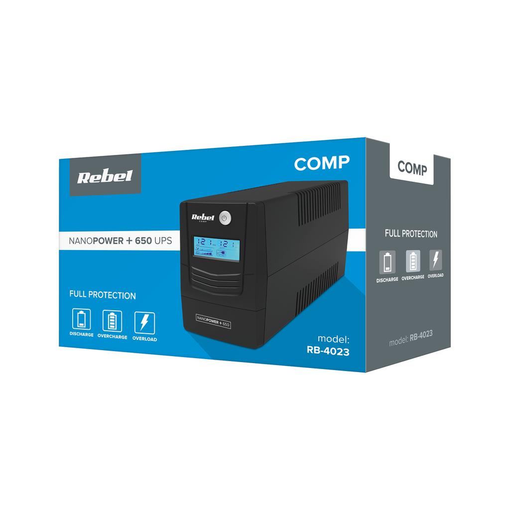 UPS REBEL Plus 650VA 360W LCD USB RJ45 Computer Emergency Power Supply