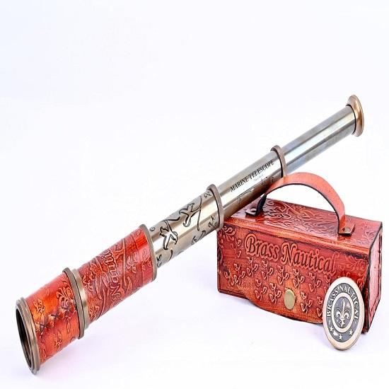 12x Telescope, Functional Handcrafted  Pirate Spyglass with Imprinted Leather Case, Travelers Adventure Collectible 43.18 Cm
