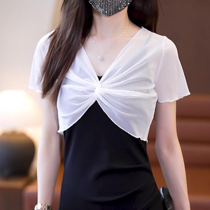 

Женский топ-шаль с коротким рукавом из сетчатого ледяного шелка One Size (80-130 jin) белый