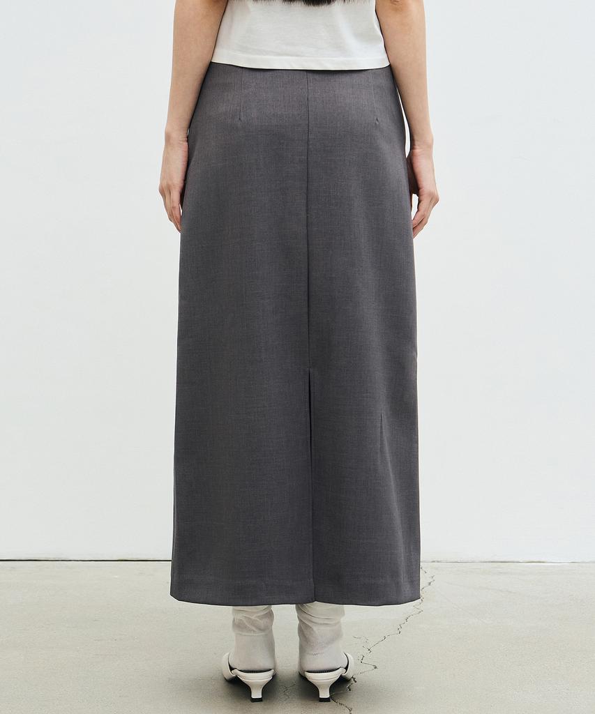 Nigaennikol Box Pleated Long Skirt_Gray