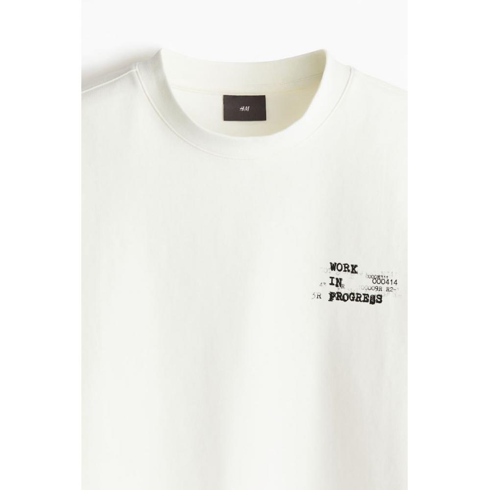 H M Loose FiT PrinTed T sHirT wHiTe