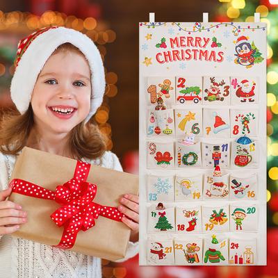 Fabric Christmas Advent Calendar Xmas Wall Decoration Reusable Wall Hanging Ornaments with 24 Pockets for Holiday Home Decor