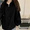 Women Loose Hooded Sweatshirt Jacket Fall Solid Zipper Long Sleeve Coat Oversize Vintage Hoodies Casual Wear