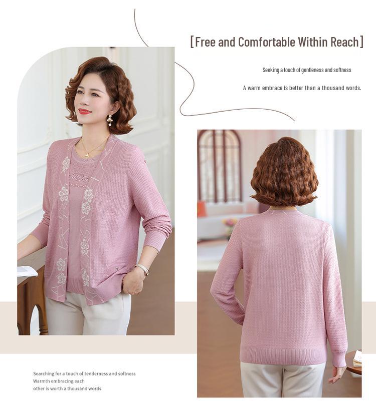 Stijlvolle Lente Gebreide Cardigan Set voor Vrouwen van Middelbare Leeftijd - Twee Delig Casual Vest