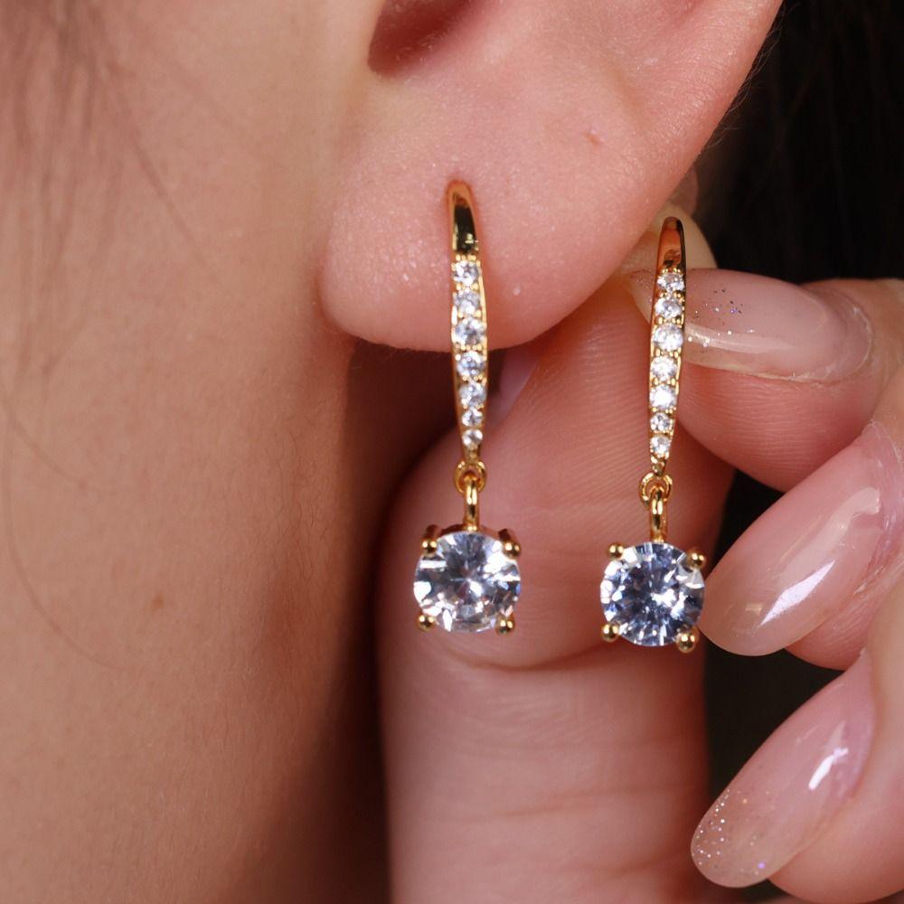 Light Luxury Round Crystal Ear Studs Simple Ladies' Ear Accessories  Jewelry Gifts