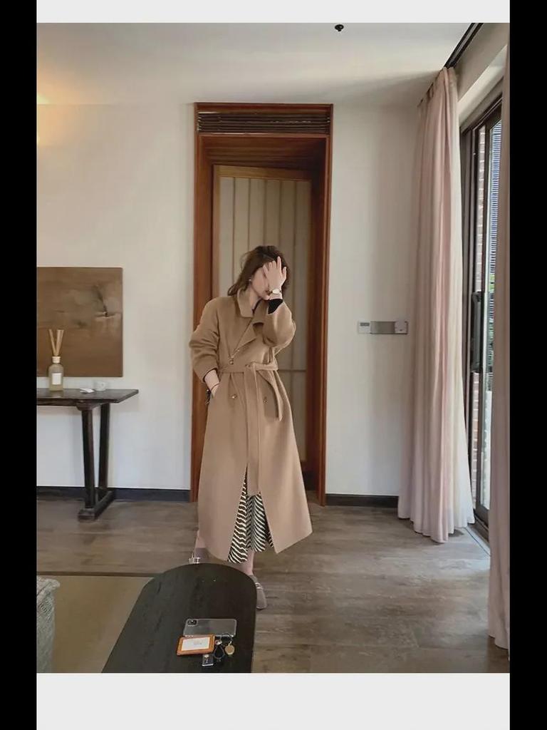 Damen Beige Wollmantel Mittellang - 2024 Herbst/Winter Trend