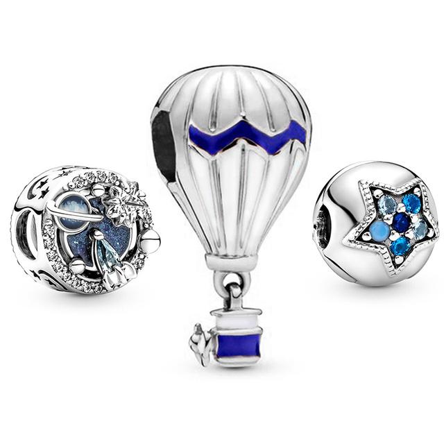 3pcs /Lot Blue Enamel Globe Charms Beads Star Pendant Fit Diy Brand Charm Bracelets Necklaces For Women Fashion Jewelry Making