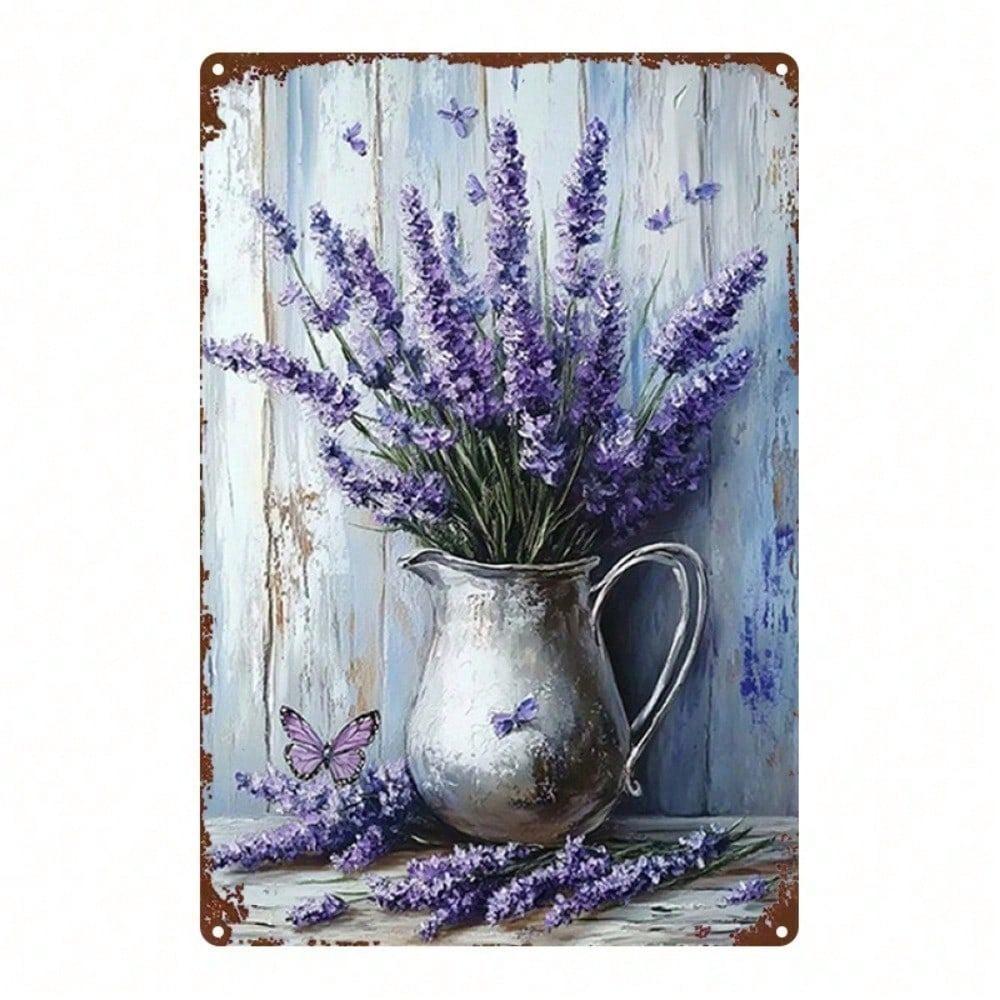 Vintage Lavendel Schmetterling Abgenutztes Metall Wandbild Französisches Bauernhaus Rustikales Dekor Schild
