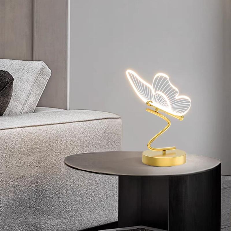 LED Table Lamp Indoor Lighting Switch Button Home Decoration Bedroom Bedside Living Room Restaurant Nordic Butterfly Desk Lamps