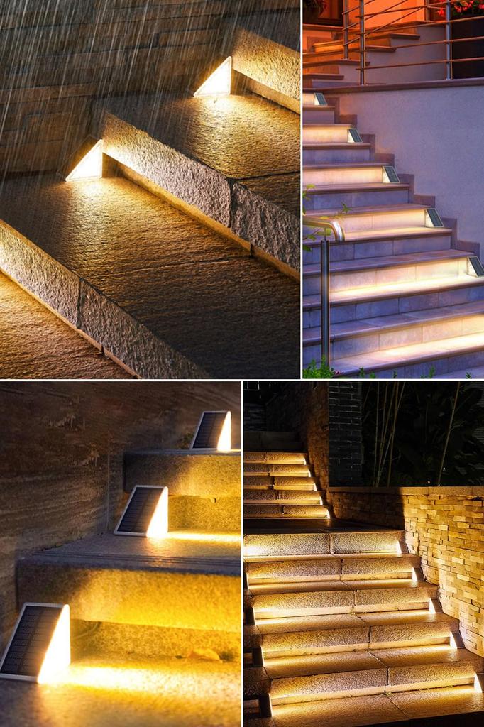 DODOGOD Treppengarten Solar Stufen LED Warmweiß Automatisch Automatische Einschaltung Nachts Solarleuchte Einfache Installation mit Klebstoff Ideal für und Parkplatz