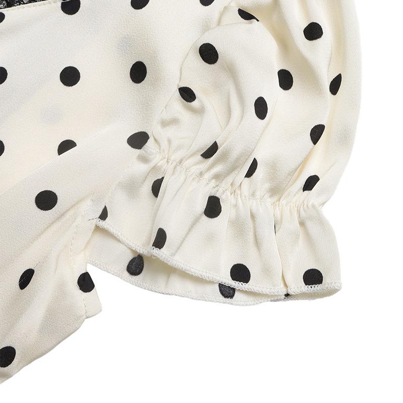 Damenmode Sommer Frühling Polka Dot Print Kurzarm V-Ausschnitt Hohe Taille Freizeitkleider