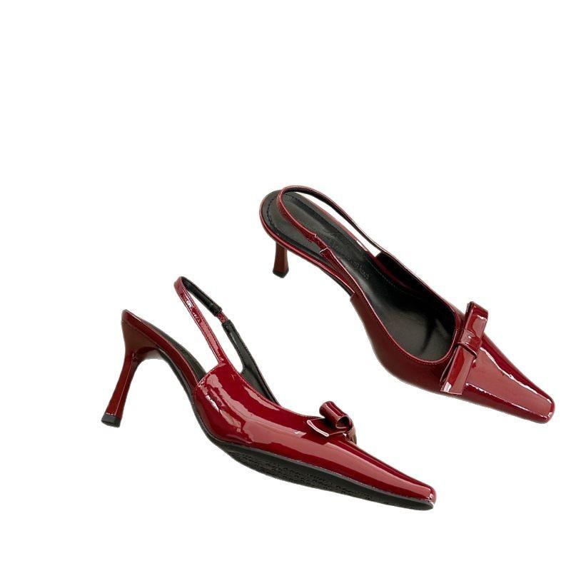 Pointed black temperament high heel bag head sandals fairy shoes with skirt single shoes