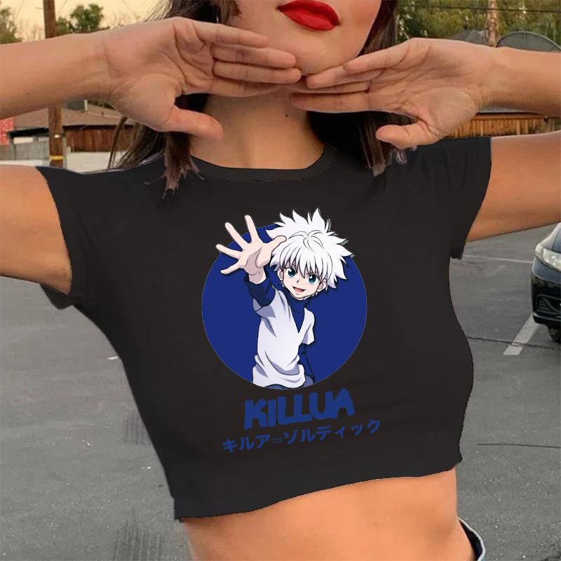 Crop Top Hunter X Hunter T Shirt Japanese Anime Killua Zoldyck Hisoka Cartoon Cute Manga T-shirt Kurapika HxH Tshirt Tees Female