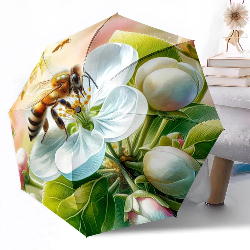 Bee and Floral Mandala Outdoor Automatic Umbrella Retractable Design with 8-Rib Durability Lightweight Perfect Gift for Friends Family