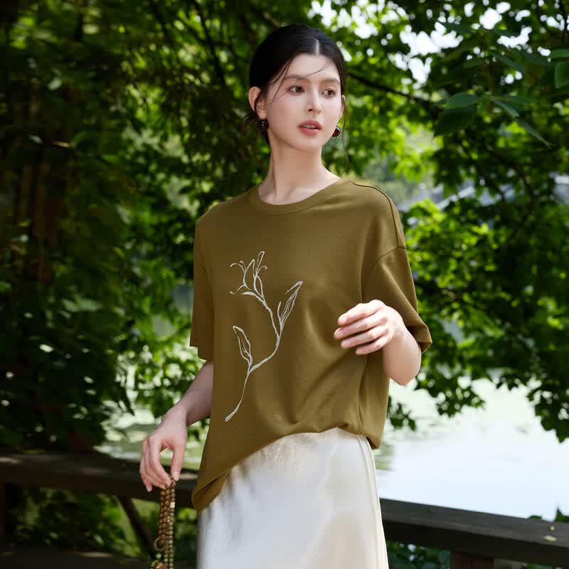 Sancai Floral Print New Chinese Style T-Shirt