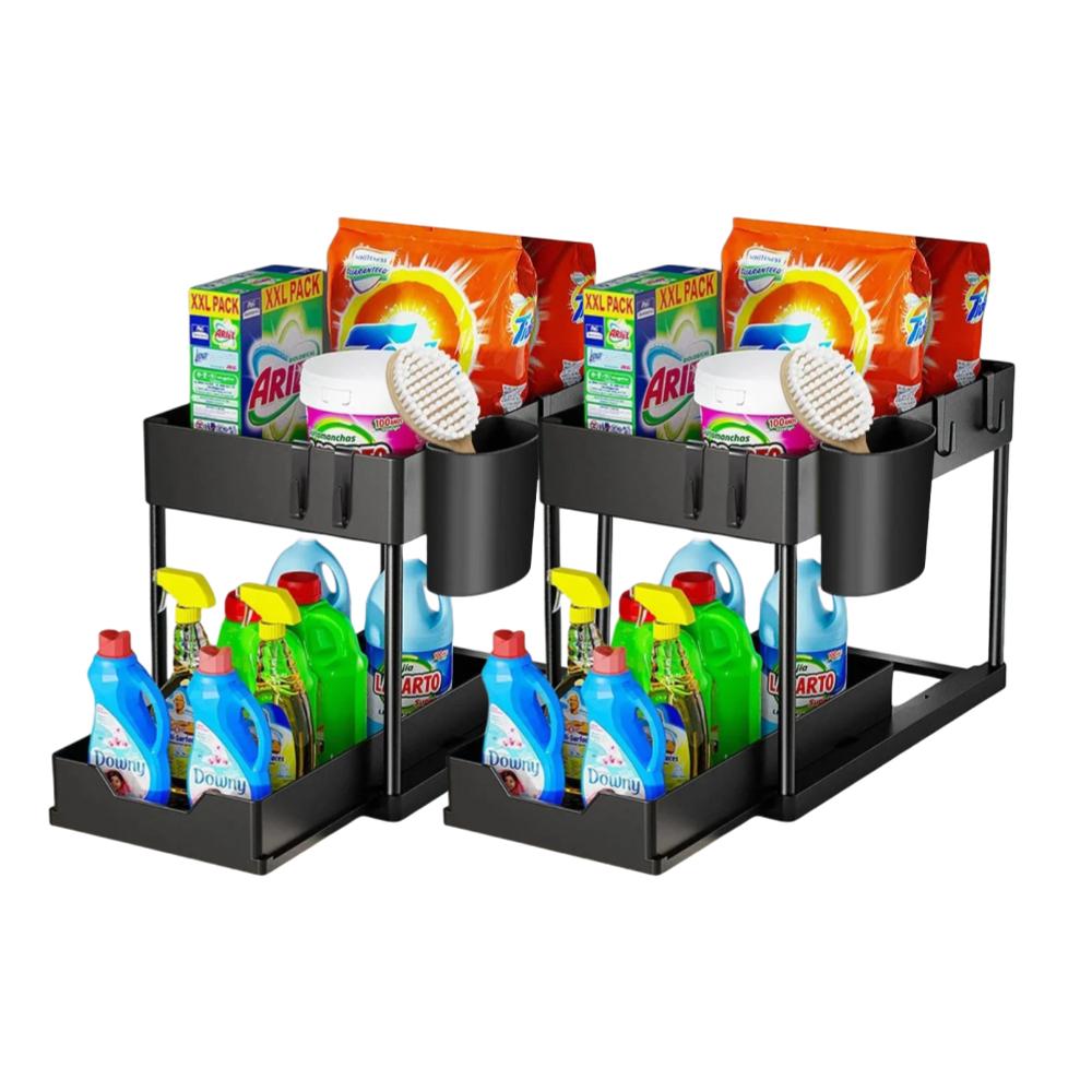 2-poziomowy organizer pod zlewem Szafka przesuwna Kosz z organizerem Regał do przechowywania z haczykami Wiszący kubek Łazienka Organizer do kuchni